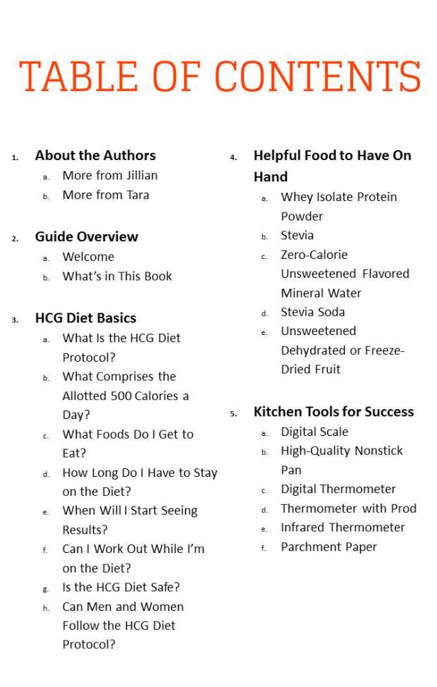 The HCG Diet Cookbook - Table of Contents